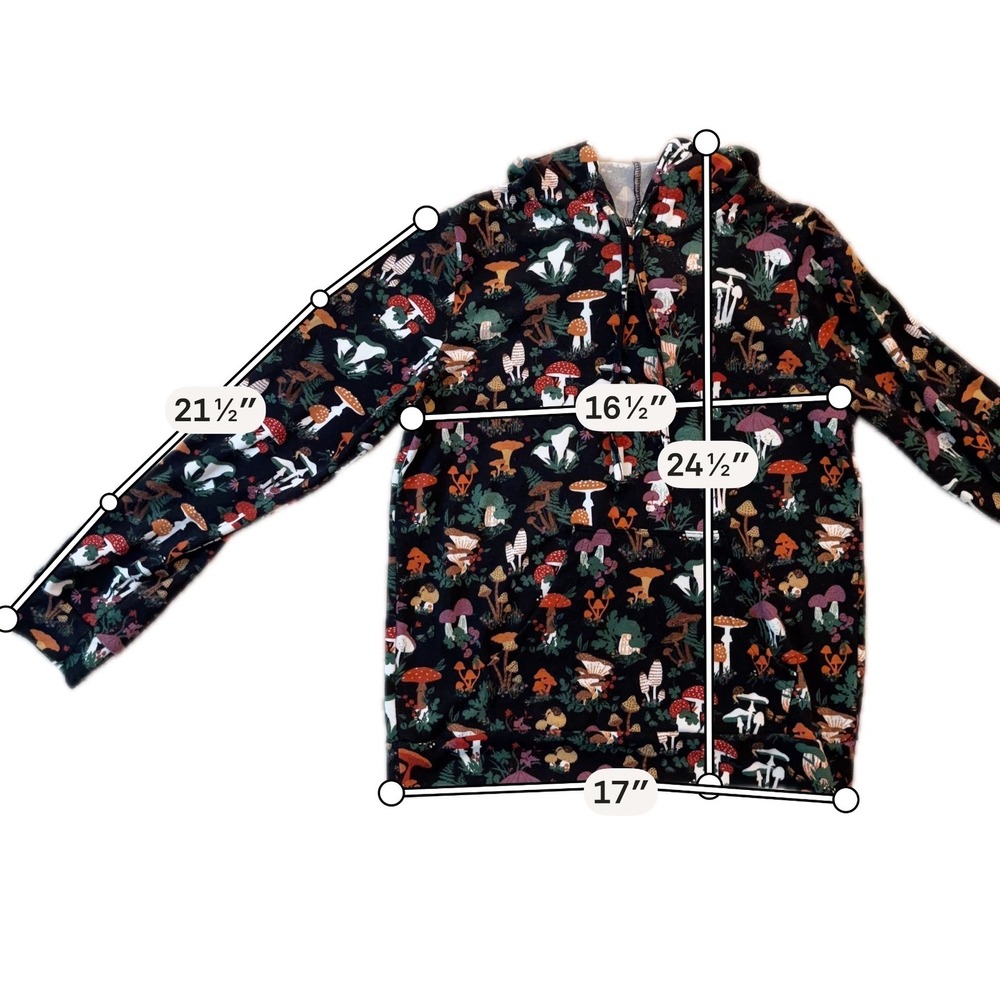 L.A. Soul Mushroom Print Hoodie Black Cottagecore Goblincore Pullover Small - Picture 6 of 7